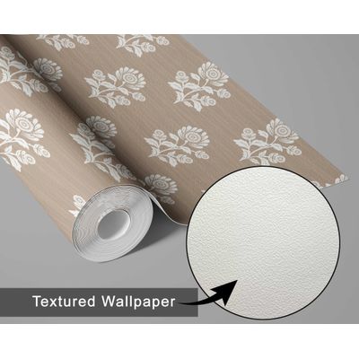 Papel de Parede Floral Étnico Estilo Asiático, Autoadesivo, Revestimento Decorativo, Decoração DIY Fácil para Quarto e Sala - Bege - S4Sassy 63,5 cm (L) × 152,4 cm (C) / Bege - Vinil Texturizado