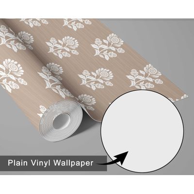 Papel de Parede Floral Étnico Estilo Asiático, Autoadesivo, Revestimento Decorativo, Decoração DIY Fácil para Quarto e Sala - Bege - S4Sassy 63,5 cm (L) × 152,4 cm (C) / Bege - Vinil Texturizado