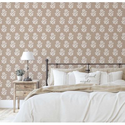 Papel de Parede Floral Étnico Estilo Asiático, Autoadesivo, Revestimento Decorativo, Decoração DIY Fácil para Quarto e Sala - Bege - S4Sassy 63,5 cm (L) × 152,4 cm (C) / Bege - Vinil Texturizado
