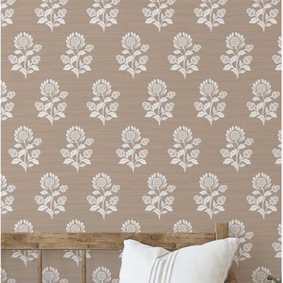 Papel de Parede Floral Étnico Estilo Asiático, Autoadesivo, Revestimento Decorativo, Decoração DIY Fácil para Quarto e Sala - Bege - S4Sassy 63,5 cm (L) × 152,4 cm (C) / Bege - Vinil Texturizado