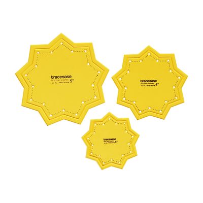 Conjunto de 3 Estênceis de Molde Estrela de 9 Pontas para Matelassê (8/10/13 cm) DIY Costura Patchwork 0M - Traceease Amarelo