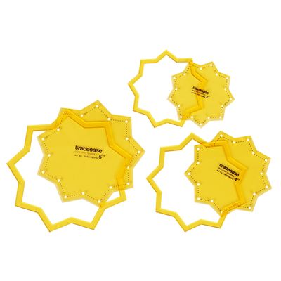 Conjunto de 3 Estênceis de Molde Estrela de 9 Pontas para Matelassê (8/10/13 cm) DIY Costura Patchwork 0M - Traceease Amarelo