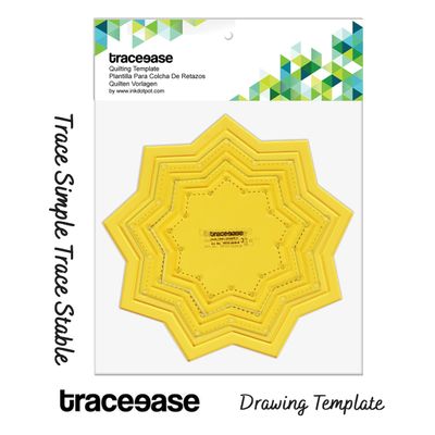 Conjunto de 3 Estênceis de Molde Estrela de 9 Pontas para Matelassê (8/10/13 cm) DIY Costura Patchwork 0M - Traceease Amarelo