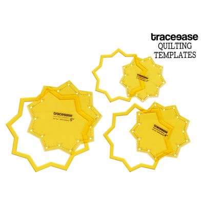 Conjunto de 3 Estênceis de Molde Estrela de 9 Pontas para Matelassê (8/10/13 cm) DIY Costura Patchwork 0M - Traceease Amarelo