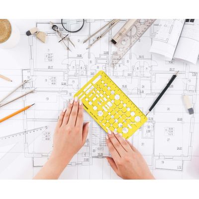 Traceease Lote 11 Peças Moldes Geométricos Multiformas e Réguas para Desenho Técnico Kit de Papelaria para Escola e Escritório - IBA Crafts Amarelo