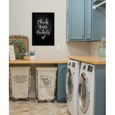 Placa de Parede 'Verifique Seus Bolsos' 1 Peça para Decoração de Lavanderia - Inkdotpot 25,4 Cm × 30,48 Cm / Moldura Preta