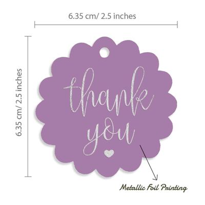 Etiquetas de Papel 'Obrigado' para Lembrancinhas de Chá de Noiva para Pendurar com Foil Artesanal - Inkdotpot 100 Etiquetas Metalizadas / Roxo - Prata