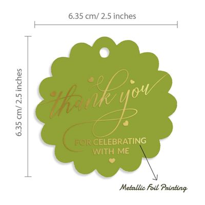 Etiquetas de Papel Metalizado 'Thank You For Celebrating With Me' para Lembrancinha de Aniversário para Pendurar - Inkdotpot 50 Etiquetas Metalizadas / Verde - Dourado