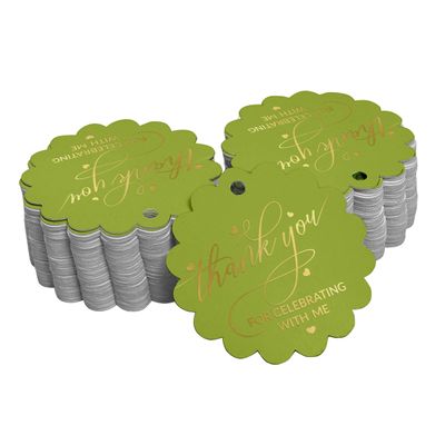 Etiquetas de Papel Metalizado 'Thank You For Celebrating With Me' para Lembrancinha de Aniversário para Pendurar - Inkdotpot 50 Etiquetas Metalizadas / Verde - Dourado