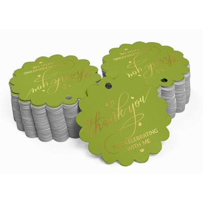 Etiquetas de Papel Metalizado 'Thank You For Celebrating With Me' para Lembrancinha de Aniversário para Pendurar - Inkdotpot 50 Etiquetas Metalizadas / Verde - Dourado
