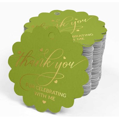 Etiquetas de Papel Metalizado 'Thank You For Celebrating With Me' para Lembrancinha de Aniversário para Pendurar - Inkdotpot 50 Etiquetas Metalizadas / Verde - Dourado