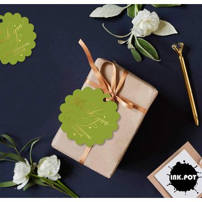 Etiquetas de Papel Metalizado 'Thank You For Celebrating With Me' para Lembrancinha de Aniversário para Pendurar - Inkdotpot 50 Etiquetas Metalizadas / Verde - Dourado