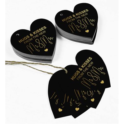 Etiqueta para Pendurar em Papel Metalizado 'Abraços e Beijos' da Lembrancinha de Casamento - Inkdotpot 100 Etiquetas Metalizadas / Preto - Dourado