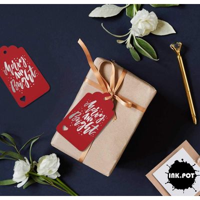 Etiquetas de Papel Foil 'Merry and Bright' para Lembrancinhas de Natal para Pendurar - Inkdotpot 50 Etiquetas Metalizadas / Vermelho - Prata