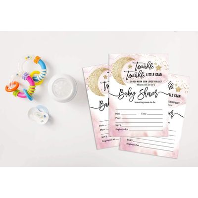 30 Cartões para Chá de Revelação de Gênero Twinkle Twinkle Little Star Preenchíveis - Inkdotpot 12,7 Cm × 17,78 Cm / Branco - Convite
