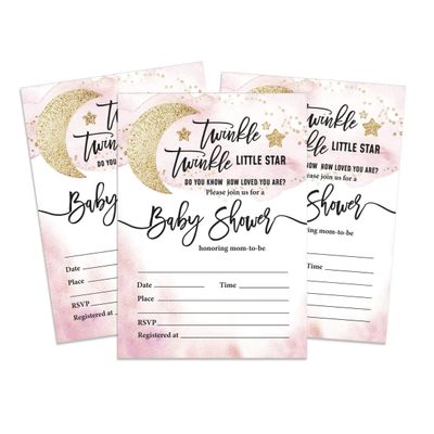 30 Cartões para Chá de Revelação de Gênero Twinkle Twinkle Little Star Preenchíveis - Inkdotpot 12,7 Cm × 17,78 Cm / Branco - Convite