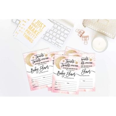 30 Cartões para Chá de Revelação de Gênero Twinkle Twinkle Little Star Preenchíveis - Inkdotpot 12,7 Cm × 17,78 Cm / Branco - Convite