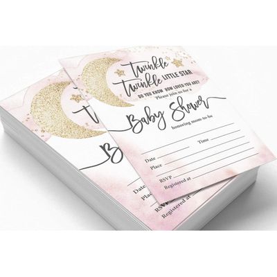 30 Cartões para Chá de Revelação de Gênero Twinkle Twinkle Little Star Preenchíveis - Inkdotpot 12,7 Cm × 17,78 Cm / Branco - Convite