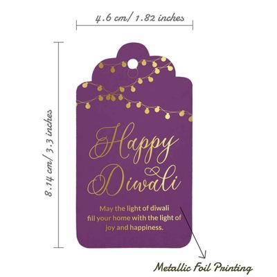 Etiquetas de Papel Metalizado Happy Diwali para Pendurar em Lembrancinhas - Inkdotpot 100 Etiquetas Metalizadas / Roxo - Prata