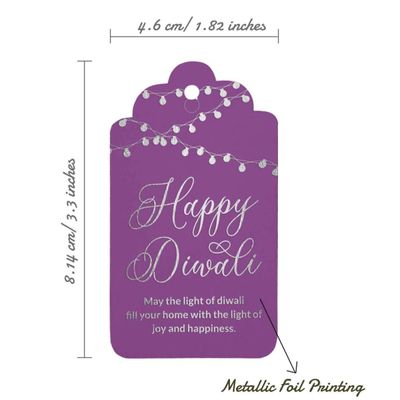 Etiquetas de Papel Metalizado Happy Diwali para Pendurar em Lembrancinhas - Inkdotpot 100 Etiquetas Metalizadas / Roxo - Prata