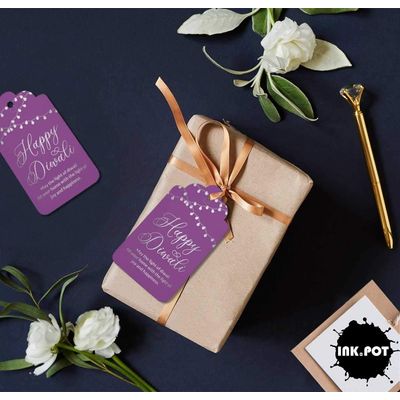 Etiquetas de Papel Metalizado Happy Diwali para Pendurar em Lembrancinhas - Inkdotpot 100 Etiquetas Metalizadas / Roxo - Prata