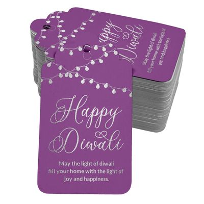Etiquetas de Papel Metalizado Happy Diwali para Pendurar em Lembrancinhas - Inkdotpot 100 Etiquetas Metalizadas / Roxo - Prata