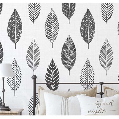 Papel Mural Autoadesivo com Estampa de Folhas Estilizadas Cinza para Parede de Destaque na Entrada e Escritório, Solução - S4sassy 63,5 cm (L) × 304,8 cm (C) / Cinza - Vinil Liso