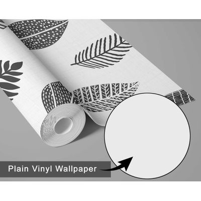 Papel Mural Autoadesivo com Estampa de Folhas Estilizadas Cinza para Parede de Destaque na Entrada e Escritório, Solução - S4sassy 63,5 cm (L) × 304,8 cm (C) / Cinza - Vinil Liso