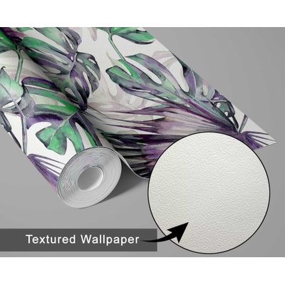 Papel de Parede com Folhas de Monstera Tropical Roxo, Vinílico Autoadesivo, Revestimento Decorativo Fácil para Quarto e Sala - S4Sassy 63,5 cm (L) × 152,4 cm (C) / Roxo - Vinil Texturizado