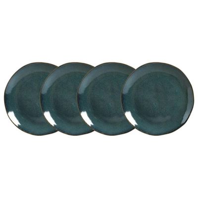 Conjunto 4 Pratos Rasos para Sushi Cerâmica Orgânico Oceano 26,5cm Azul Porto Brasil