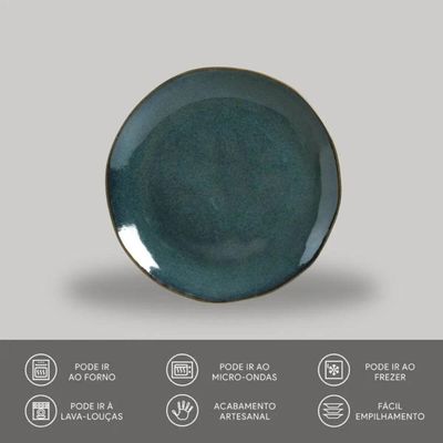 Conjunto 4 Pratos Rasos para Sushi Cerâmica Orgânico Oceano 26,5cm Azul Porto Brasil