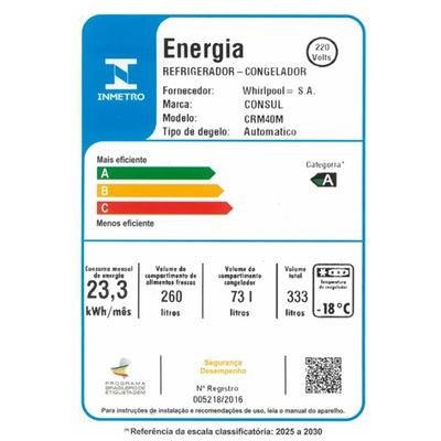 Refrigerador Consul 333L Frost Free 2 Portas CRM40MBBNA 220V Branco / 220V