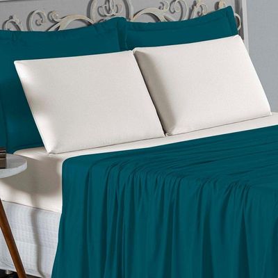 Jogo De Cama Casal Viúva Nobre 4 Peças Malha 100% Algodão - Petróleo / Palha