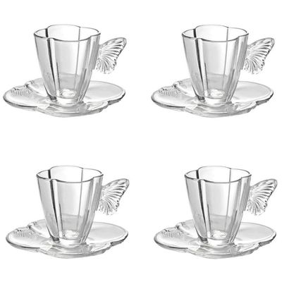 Conjunto 04 Xícaras De Chá De Vidro 180ml Com Pires Butterfly Wolff