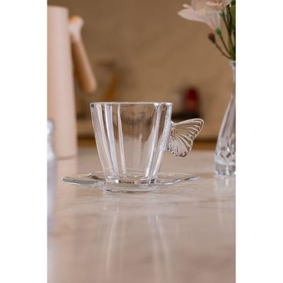 Conjunto 04 Xícaras De Chá De Vidro 180ml Com Pires Butterfly Wolff