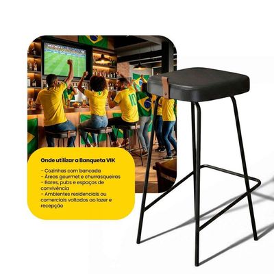 Kit 02 Banquetas Altas Cozinha E área Gourmet Vik Estofada Couríssimo Preto - Desk Design
