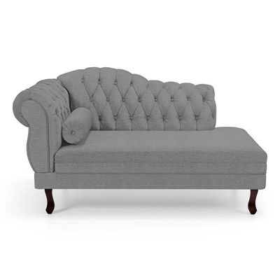 Divã Recamier Chaise Longue Lavínia 150cm Capitonê Pés De Madeira Linho Cinza - Desk Design