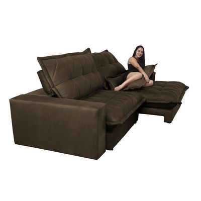 Sofa Retrátil E Reclinável 2,72m Com Molas Ensacadas Cama Inbox Soft Tecido Suede Café
