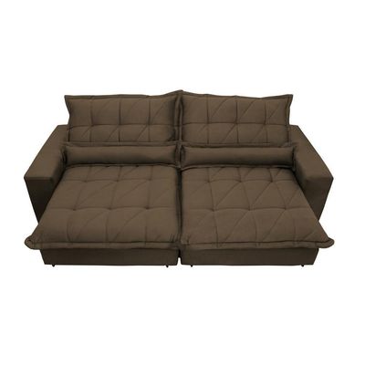Sofa Retrátil E Reclinável 2,72m Com Molas Ensacadas Cama Inbox Soft Tecido Suede Café