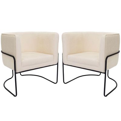 Kit 02 Poltronas Decorativas Betina Base Aço Preto Bouclé Off White - Nexta Casa