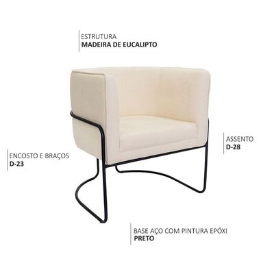 Kit 02 Poltronas Decorativas Betina Base Aço Preto Bouclé Off White - Nexta Casa
