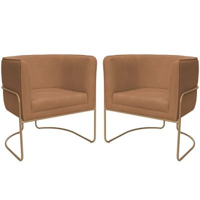 Kit 02 Poltronas Decorativas Betina Base Aço Ouro Fosco Bouclé Terracota - Nexta Casa
