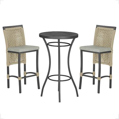 Mesa Bistrô Com 2 Banquetas Roma Preta Corda Náutica 3 Trama Rami