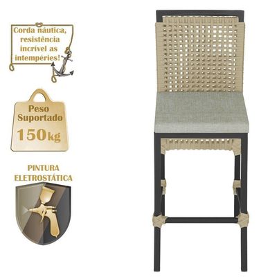 Mesa Bistrô Com 2 Banquetas Roma Preta Corda Náutica 3 Trama Rami