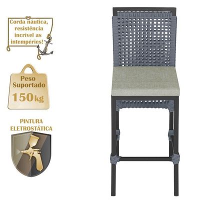 Mesa Bistrô Com 2 Banquetas Roma Preta Corda Náutica 3 Trama Prata