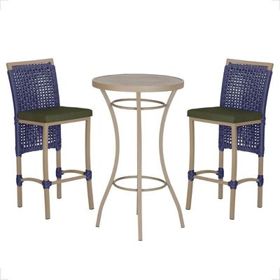 Mesa Bistro E 2 Banquetas Roma Fendi Corda Náutica 13 Azul