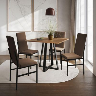 Kit Jantar Mônaco Premium Mesa 90cm Com 4 Cadeiras Estofadas Para Cozinha E Sala - Imbuia-marrom