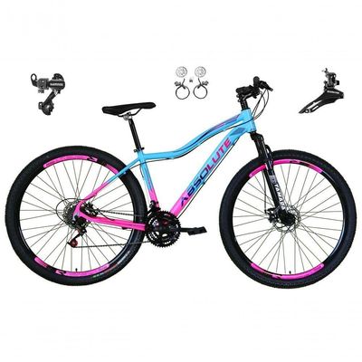 Bicicleta Aro 29 Absolute Hera Feminina 21v Alumínio Câmbios Shimano Freio Hidráulico Azul-Rosa 17