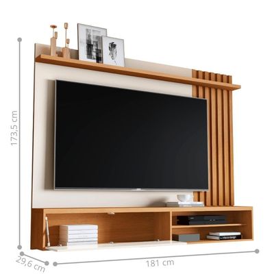 Painel Ripado Para Tv Rack Suspenso Sala Off White Nature Off White Nature