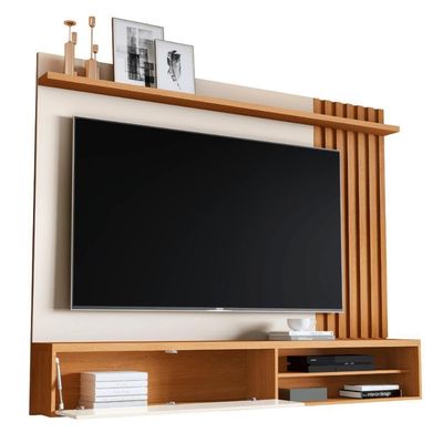 Painel Ripado Para Tv Rack Suspenso Sala Off White Nature Off White Nature